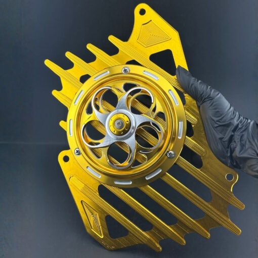 Combo che két nước 4 val vàng gold, quạt gió ARM vàng, che két nước SH 160 vàng, phụ kiện xe tay ga 2026, che két CNC gold ARM